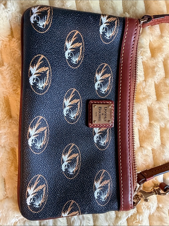 Dooney & Bourke Handbags - Dooney & Bourke Black with Brown Trim Signature Logo Wristlet
